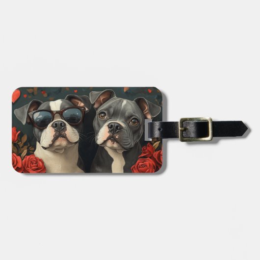 ブルテリアウィズハートバラバレンタインデー ラゲッジタグ (正面横)