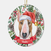 ブルテリアカスタムーのサンタドッグクリスマスオーナメント セラミックオーナメント (左)