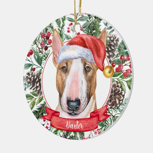 ブルテリアカスタムーのサンタドッグクリスマスオーナメント セラミックオーナメント (左)
