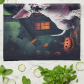 ブルテリアカボンプキンハロウィーン怖 キッチンタオル (折り畳み)
