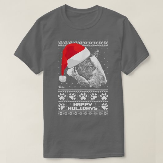 ブルテリアキュートハッピーホリデーズクリスマス Tシャツ (デザイン正面)