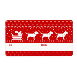 ブルテリアクリスマスそりの犬の休日から ラベル
