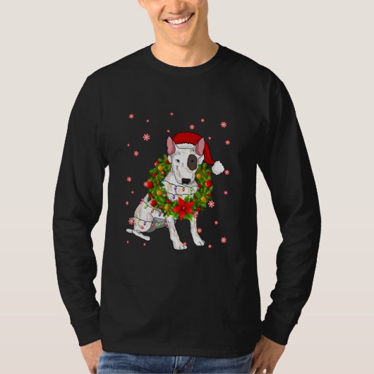 ブルテリアクリスマスサンタハットクリスマスライトドッグ Tシャツ (正面)