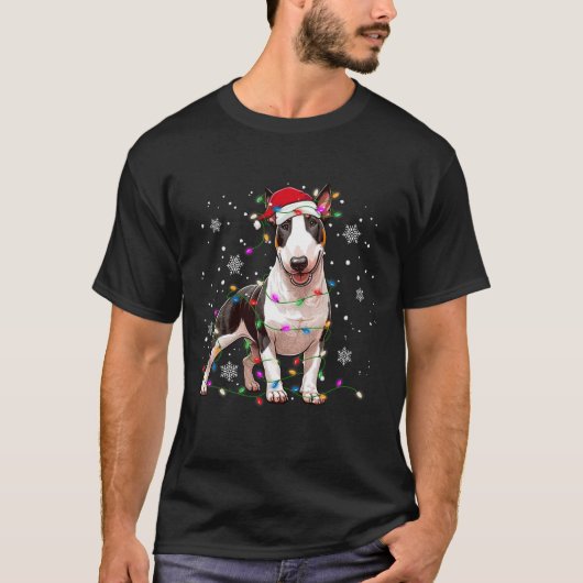 ブルテリアクリスマスセータードッグクリスマスライツトル Tシャツ (正面)