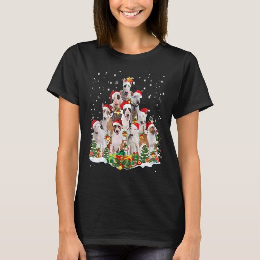 ブルテリアクリスマスツリーサンタハットドッグ醜いSw Tシャツ (正面)