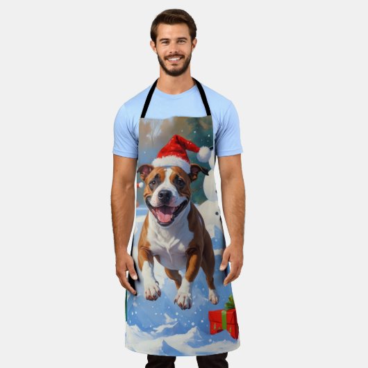 ブルテリアクリスマスフェスティバルスノーシーン エプロン (着用した状態)