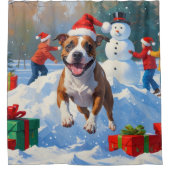 ブルテリアクリスマスフェスティバルスノーシーン シャワーカーテン (正面)