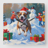 ブルテリアクリスマスフェスティバルスノーシーン スクエア壁時計 (正面)