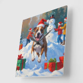 ブルテリアクリスマスフェスティバルスノーシーン スクエア壁時計 (傾斜)