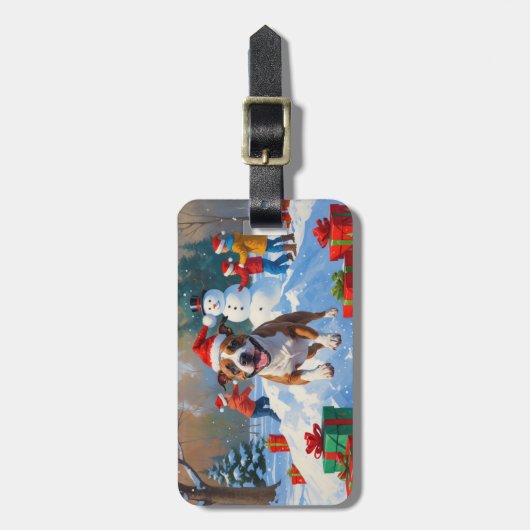 ブルテリアクリスマスフェスティバルスノーシーン ラゲッジタグ (正面縦)