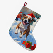 ブルテリアクリスマスフェスティバルスノーシーン ラージクリスマスストッキング (正面 (吊り時))