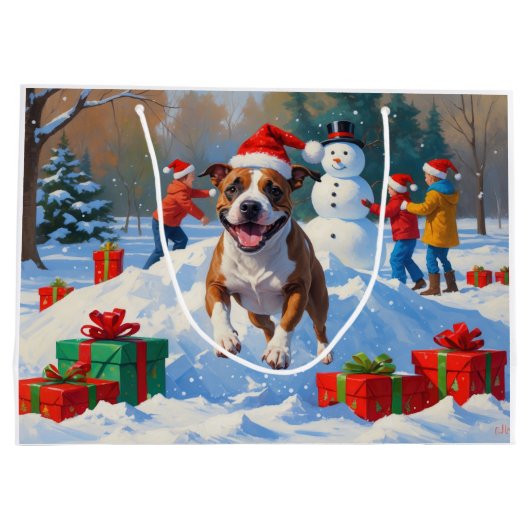 ブルテリアクリスマスフェスティバルスノーシーン ラージペーパーバッグ (裏面)