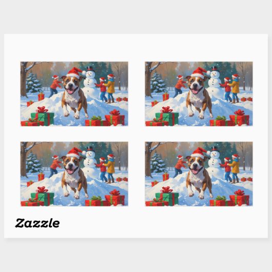 ブルテリアクリスマスフェスティバルスノーシーン 長方形シール (シート)