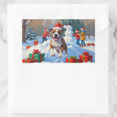 ブルテリアクリスマスフェスティバルスノーシーン 長方形シール (バッグ)