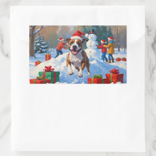 ブルテリアクリスマスフェスティバルスノーシーン 長方形シール (バッグ)