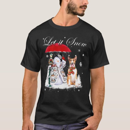 ブルテリアサンタドッグクリスマス雪だるまクリスマスパハ Tシャツ (正面)