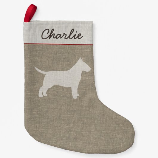 ブルテリアシルエットカウトドッグラバーズホリデー スモールクリスマスストッキング (正面)