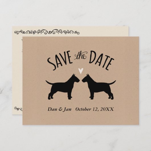 ブルテリアシルエット結婚式の日付を保存 案内ポストカード (正面/裏面)