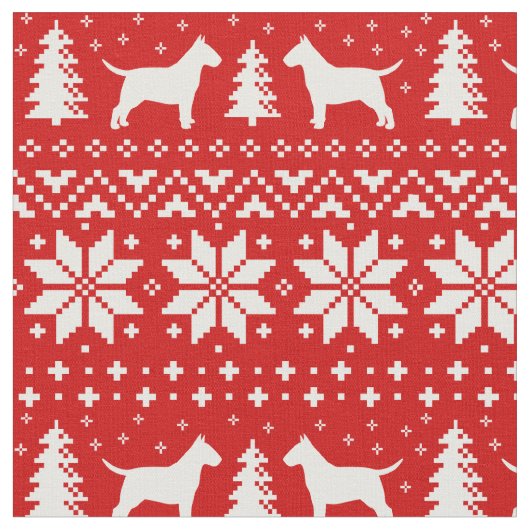 ブルテリアシルエット赤と白クリスマス ファブリック (クローズアップ)