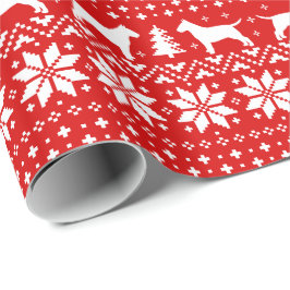 ブルテリアスクリスマスドッグズホリデーパターンレッド ラッピングペーパー