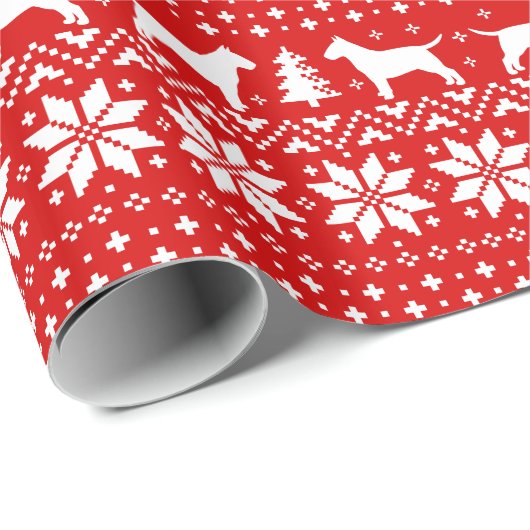 ブルテリアスクリスマスドッグズホリデーパターンレッド ラッピングペーパー (ロールコーナー)