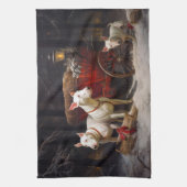 ブルテリアスノイそりクリスマスデコール キッチンタオル (縦)