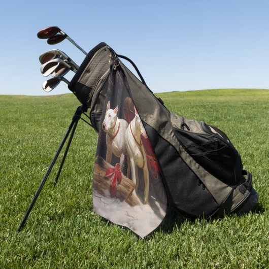 ブルテリアスノイそりクリスマスデコール ゴルフタオル (グリーン)