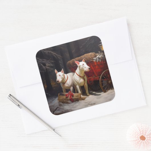 ブルテリアスノイそりクリスマスデコール スクエアシール (封筒)