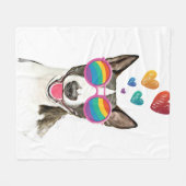 ブルテリアドッグとハートバレンタインデー フリースブランケット (正面(横))