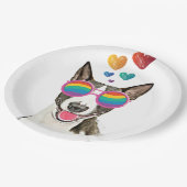 ブルテリアドッグとハートバレンタインデー ペーパープレート (アングル)