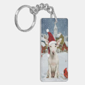 ブルテリアドッグウィンターワンダーランドクリスマスジョイ キーホルダー (正面左)