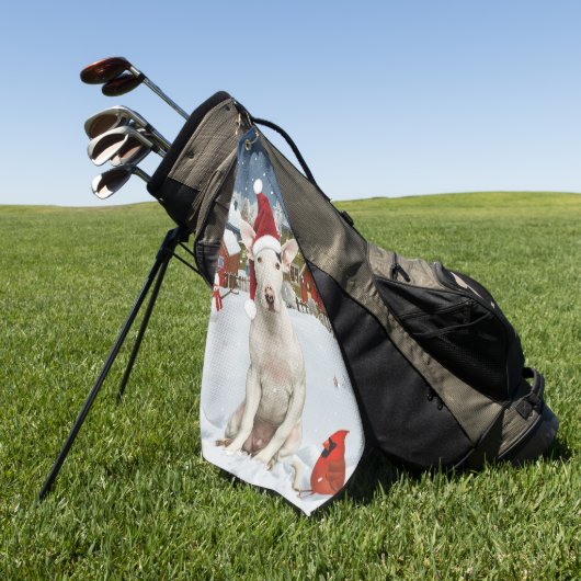 ブルテリアドッグウィンターワンダーランドクリスマスジョイ ゴルフタオル (グリーン)