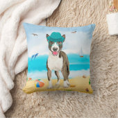 ブルテリアドッグオンビーチ クッション (ブランケット)