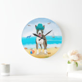 ブルテリアドッグオンビーチ ラージ壁時計 (ホーム)