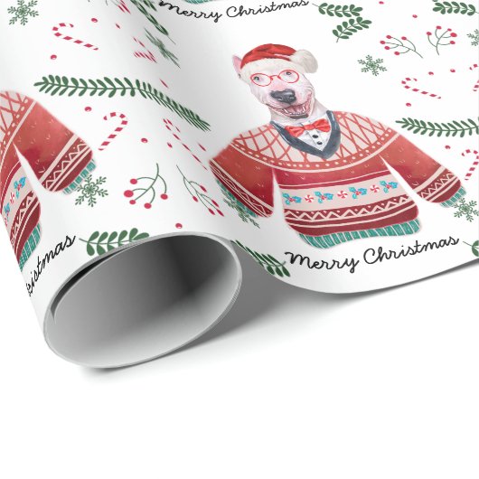 ブルテリアドッグクリスマスセーターを着たフェスティバル ラッピングペーパー (ロールコーナー)