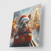ブルテリアドッグクリスマス スクエア壁時計 (傾斜)