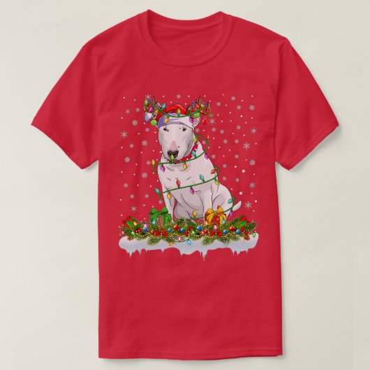 ブルテリアドッグサンタハットトナカイのクリスマスライフ Tシャツ (デザイン正面)