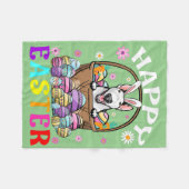 ブルテリアドッグハッピーイースターバニーエッグイースター フリースブランケット (正面(横))