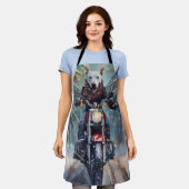 ブルテリアドッグバイオートバイクリスマス エプロン (着用した状態)