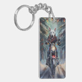 ブルテリアドッグバイオートバイクリスマス キーホルダー (正面左)