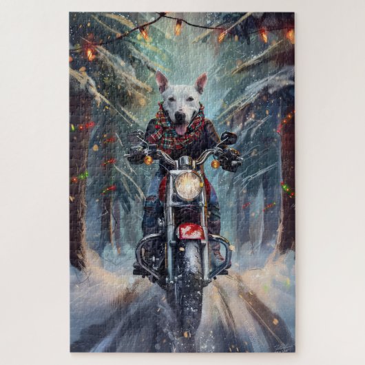 ブルテリアドッグバイオートバイクリスマス ジグソーパズル (縦)