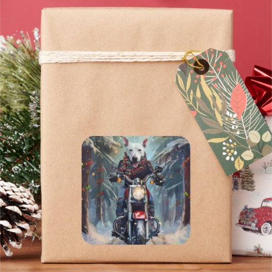 ブルテリアドッグバイオートバイクリスマス スクエアシール (クリスマス)