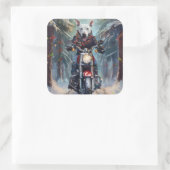 ブルテリアドッグバイオートバイクリスマス スクエアシール (バッグ)