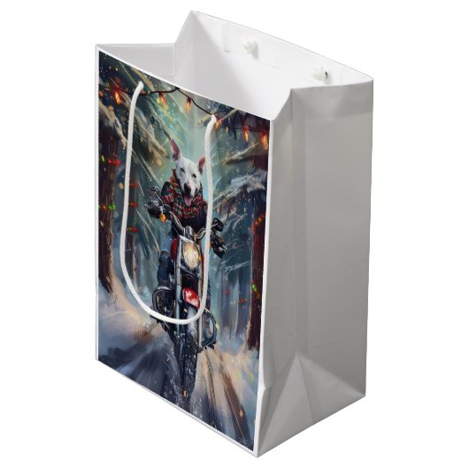 ブルテリアドッグバイオートバイクリスマス ミディアムペーパーバッグ (正面アングル)