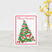 ブルテリアドッグバウブルメリークリスマスツリーホワイト カード (黄色い花)