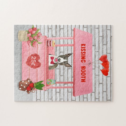 ブルテリアドッグバレンタインデーキスをするス ジグソーパズル (横)