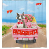 ブルテリアドッグバレンタインデートラックハート シャワーカーテン (正面)