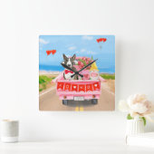 ブルテリアドッグバレンタインデートラックハート スクエア壁時計 (ホーム)