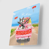 ブルテリアドッグバレンタインデートラックハート スクエア壁時計 (傾斜)