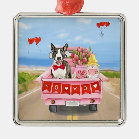 ブルテリアドッグバレンタインデートラックハート メタルオーナメント (正面)